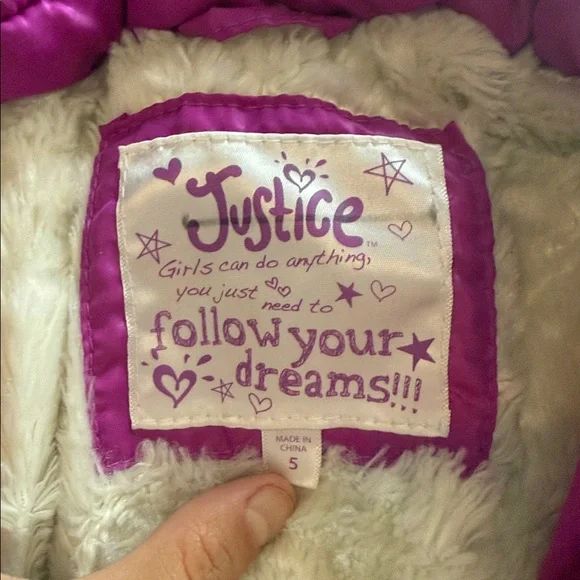 Justice Fuchsia Puffer Jacket with Faux Fur Trim - Picture 2 of 3